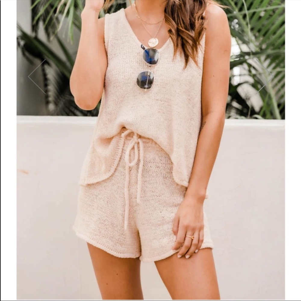 BY TOGETHER Sweater Knit Lounge Short, Beige, Medium